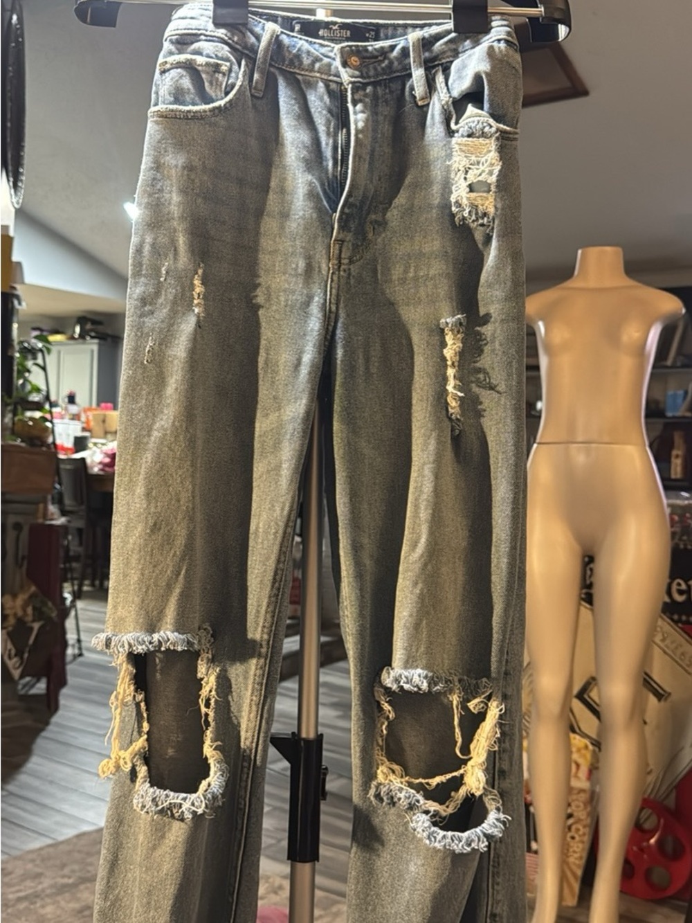 Hollister Women's Distressed Washed Gray Boyfriend Jeans#248